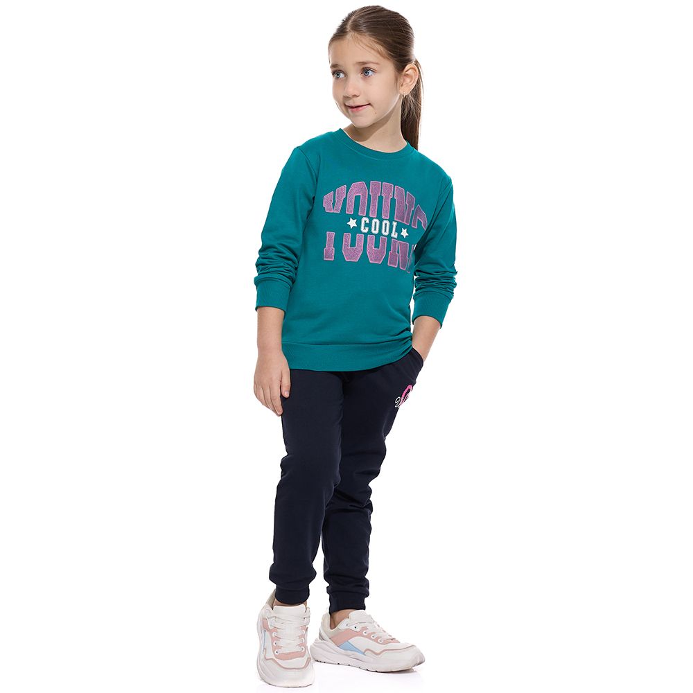 Victor And Jane - Girls Trendy Metallic Printed Sweatshirt - Green