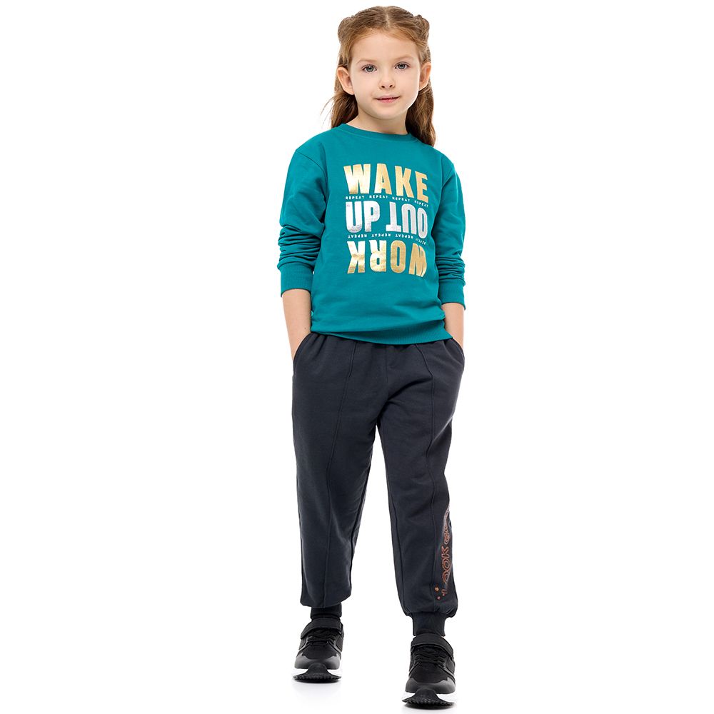 Victor And Jane - Girls Foil Printed Sweatshirt - Dark Green