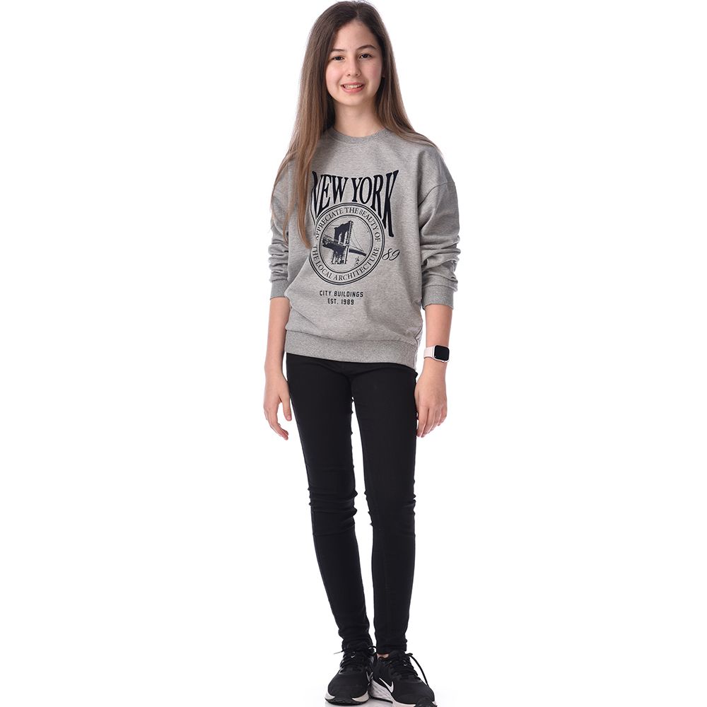 Victor And Jane - Girls Flock Printed Comfy Fit Sweatshirt - Grey