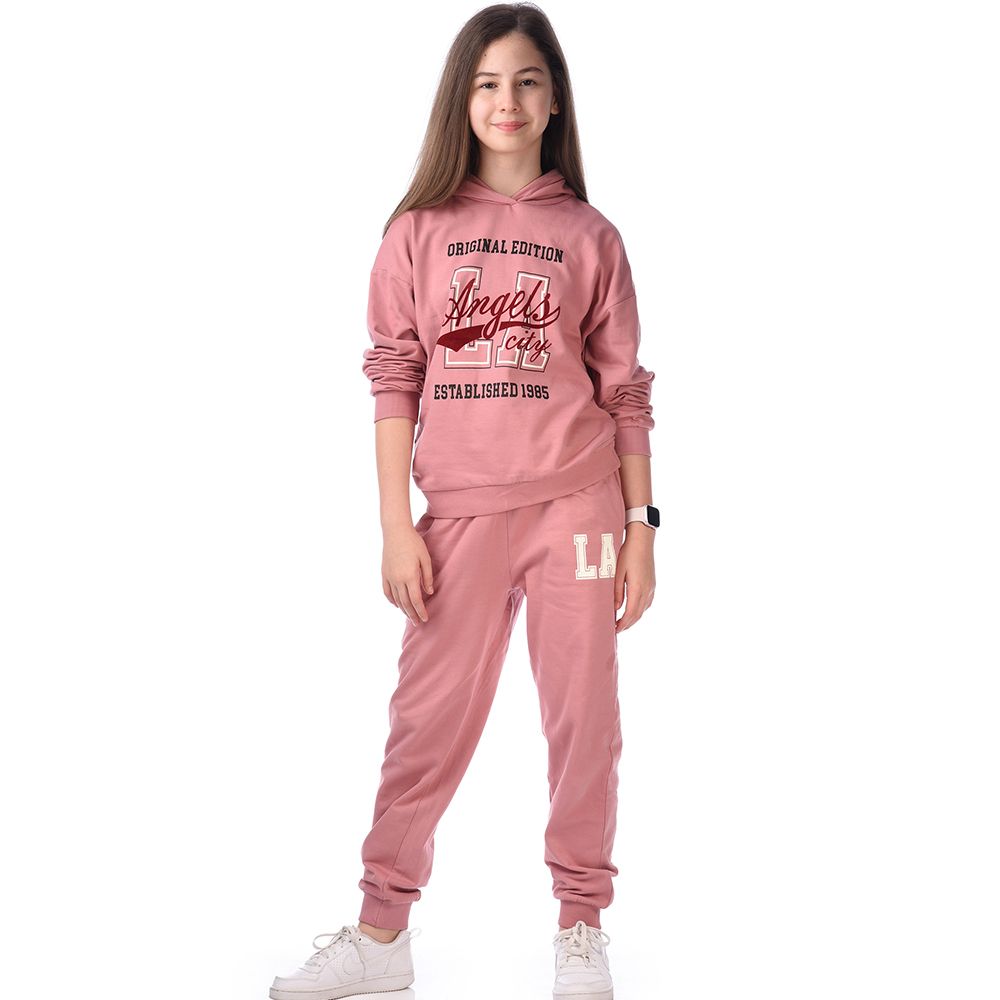 Victor and Jane - Girls Set - Co-ords Long Sleeve Hoodie & Pants - Pink - 2 Pcs