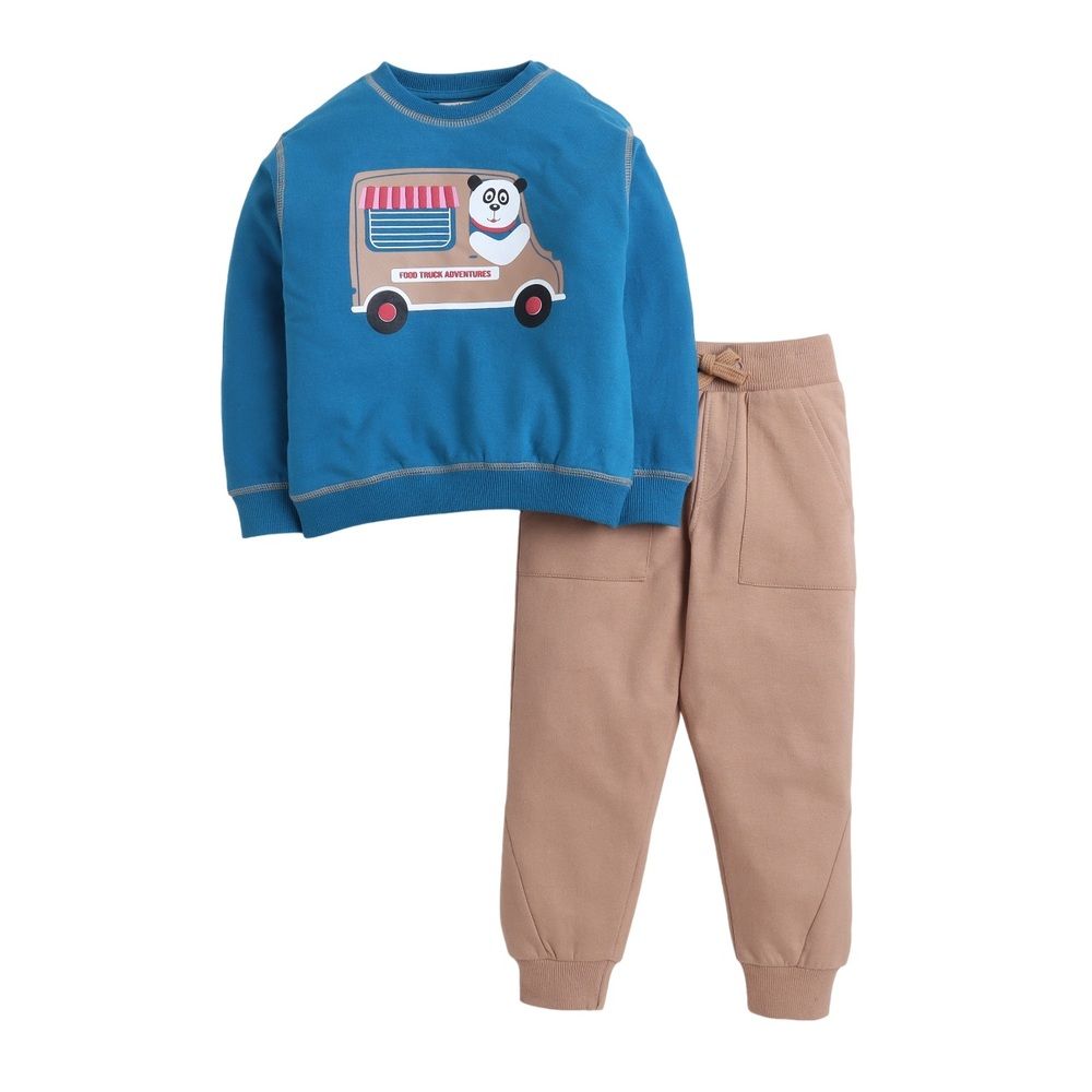 Victor and Jane - 2pc-Set - Boys' Sweatshirt And Joggers - Blue/Light Brown