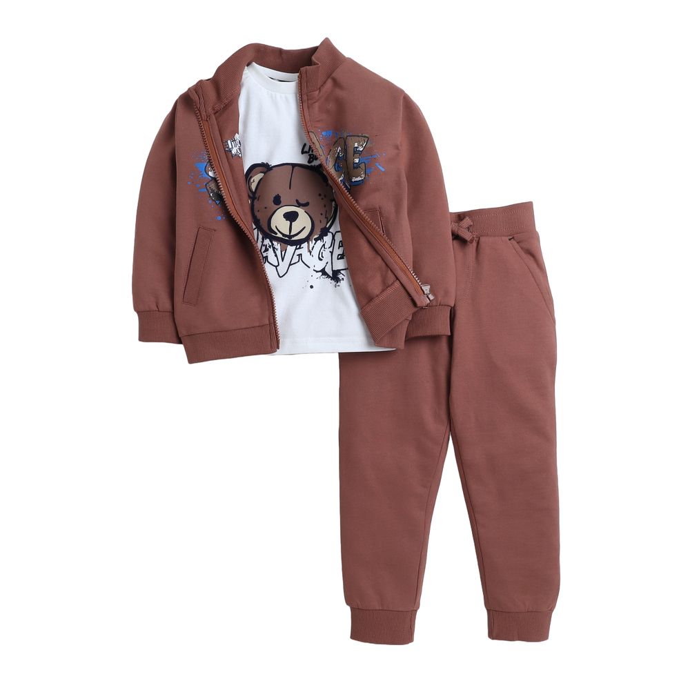 Victor and Jane - 3pc-Set - Tracksuit Set - Off-White & Brown