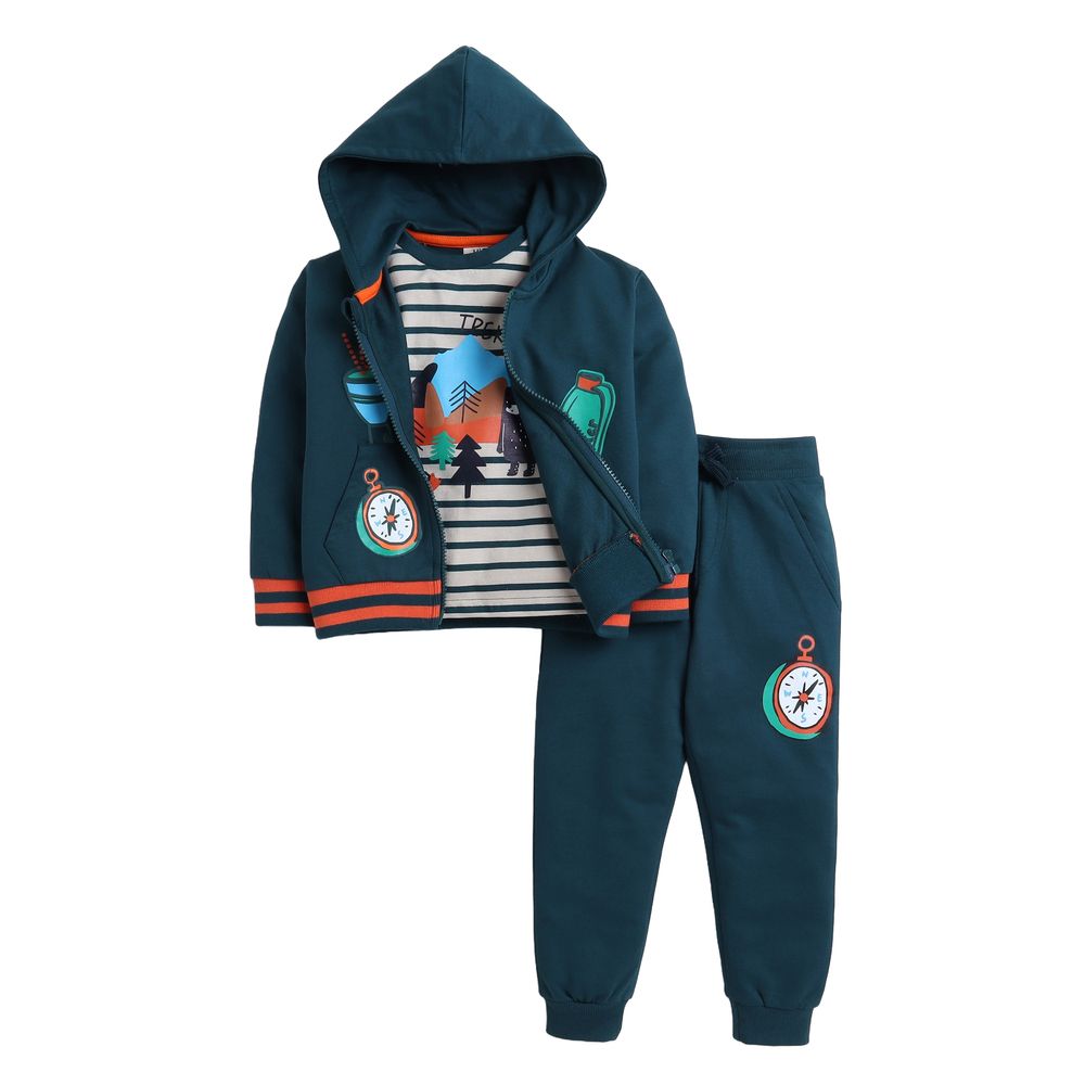 Victor and Jane - 3pc-Set - Tracksuit Set - Stripe & Dark Green