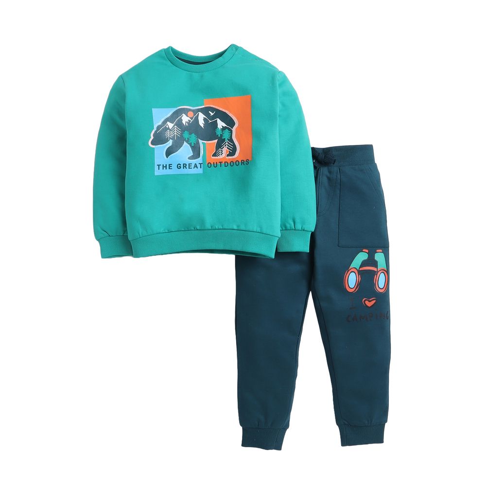 Victor and Jane - 2pc-Set - Sweatshirt & Jogger Set - Green & Dark Green