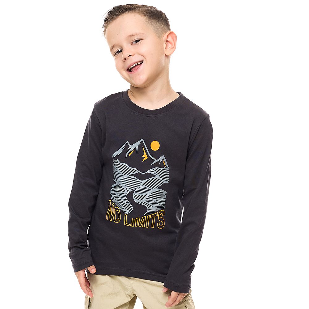 Victor and Jane - Boys' Long Tee - Dark Grey