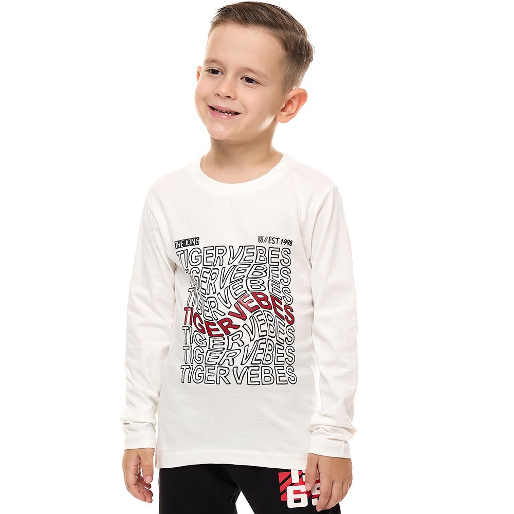 Victor and Jane - Boys' Tiger Vebes Long Tee - Off White