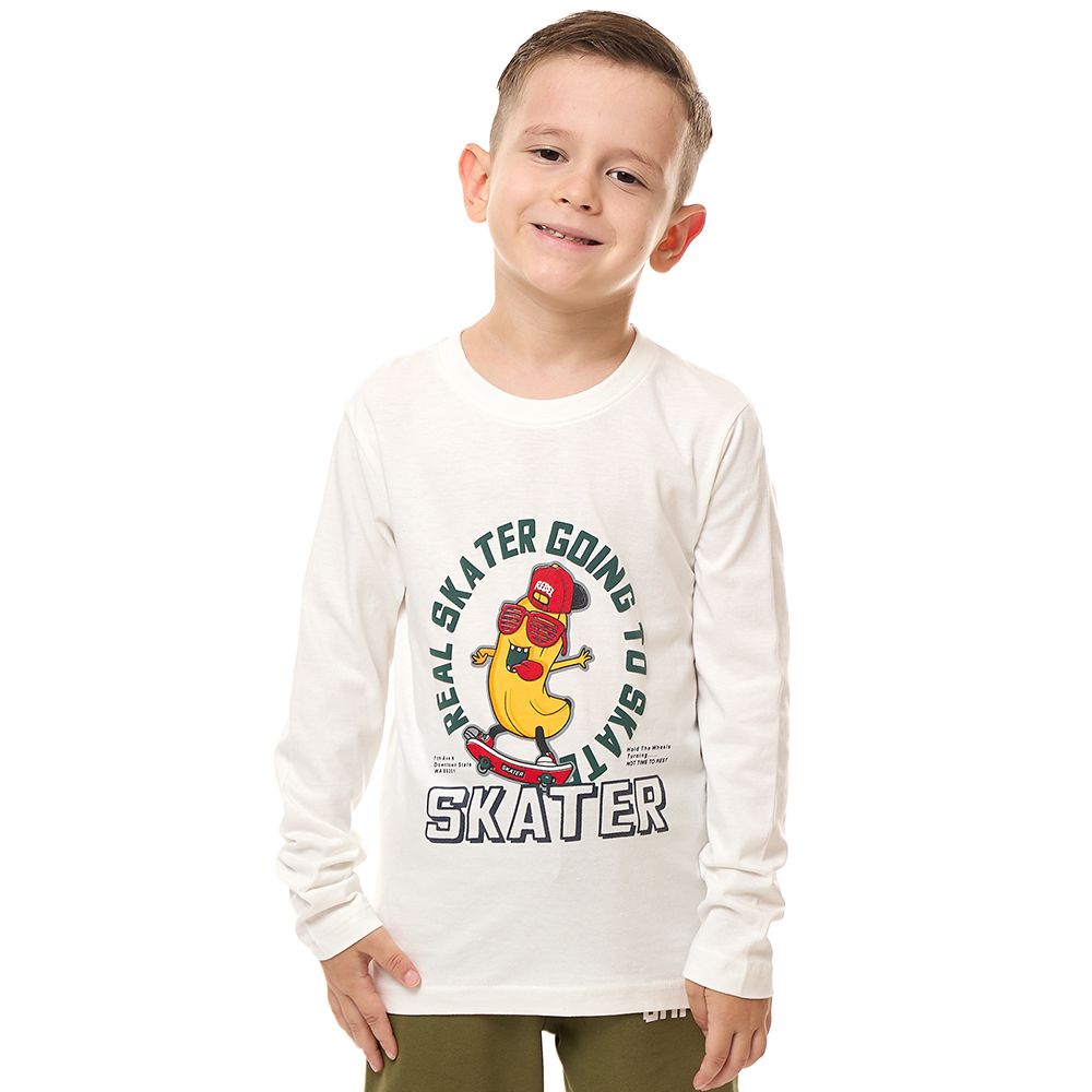 Victor and Jane - Boys'  Skater Long Tee - Off White