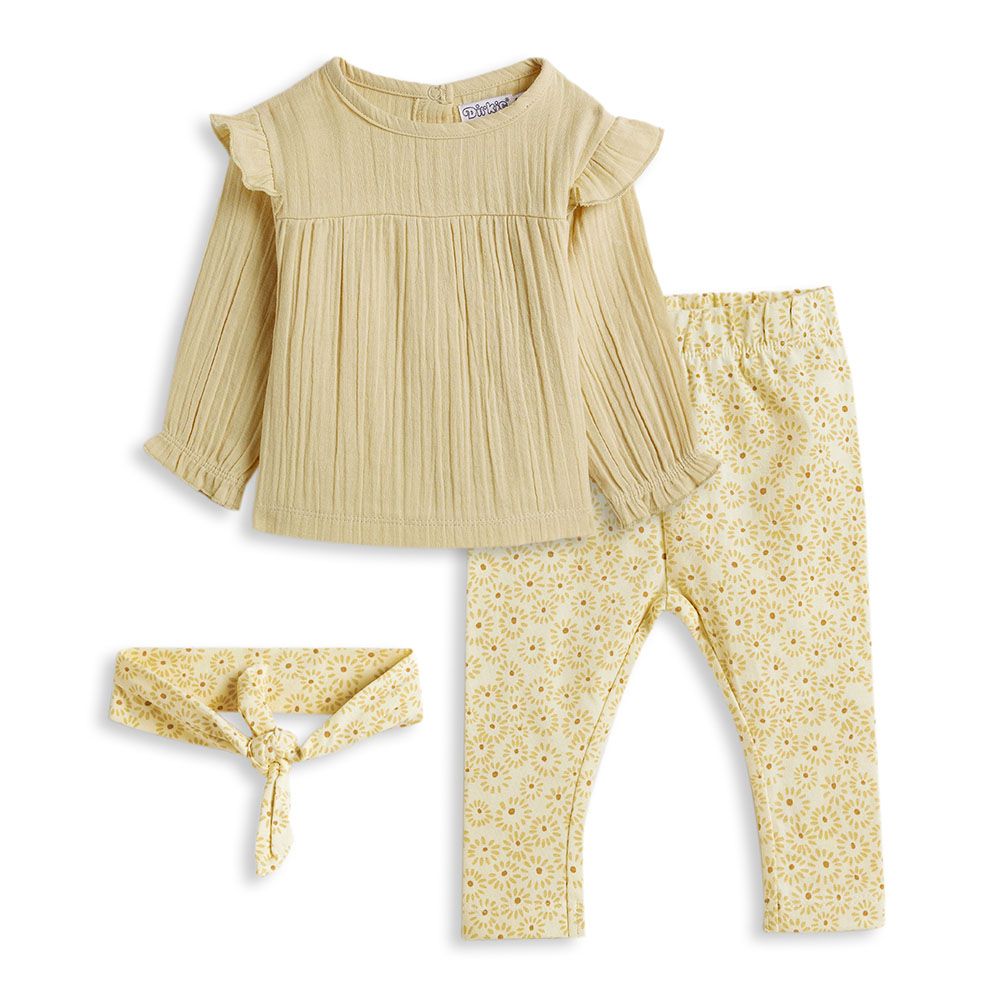 Dirkje - 2pc-Set - Top And Pants With Headband - Beige