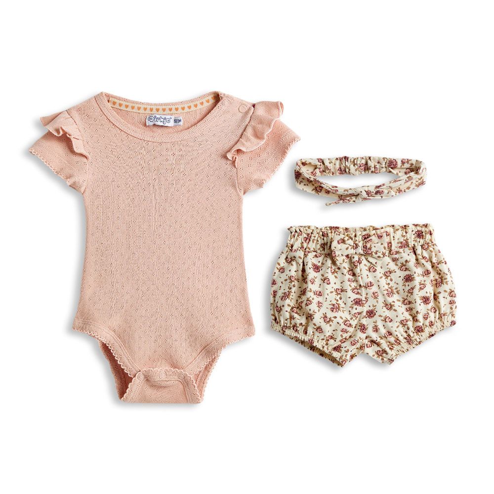 Dirkje - 2pc-Set Babysuit And Headband - Pink