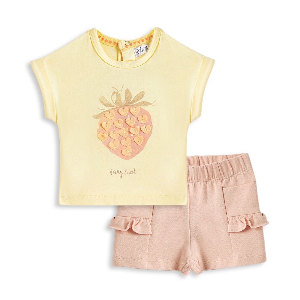 Dirkje - 2pc-Set - Girl's Top And Shorts - Yellow/Pink