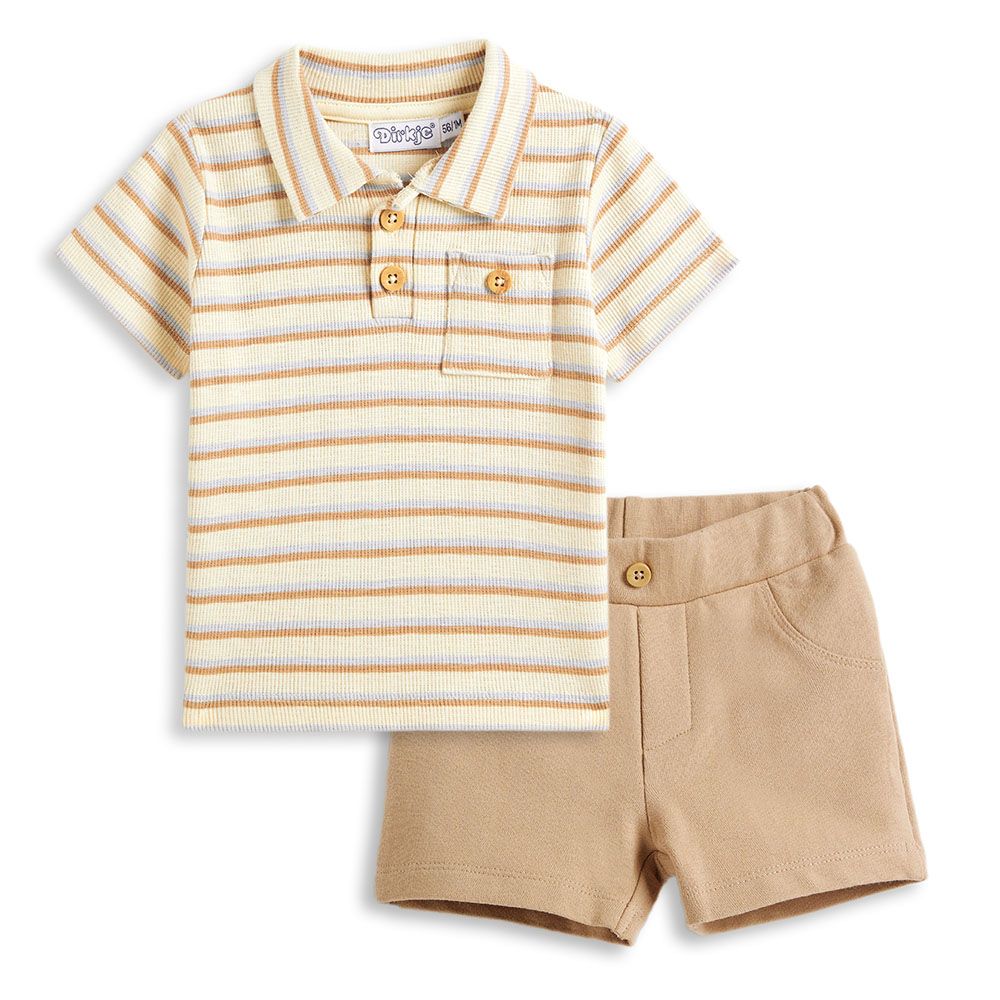 Dirkje - 2pc-Set - Boy's Top And Shorts - Beige/Brown