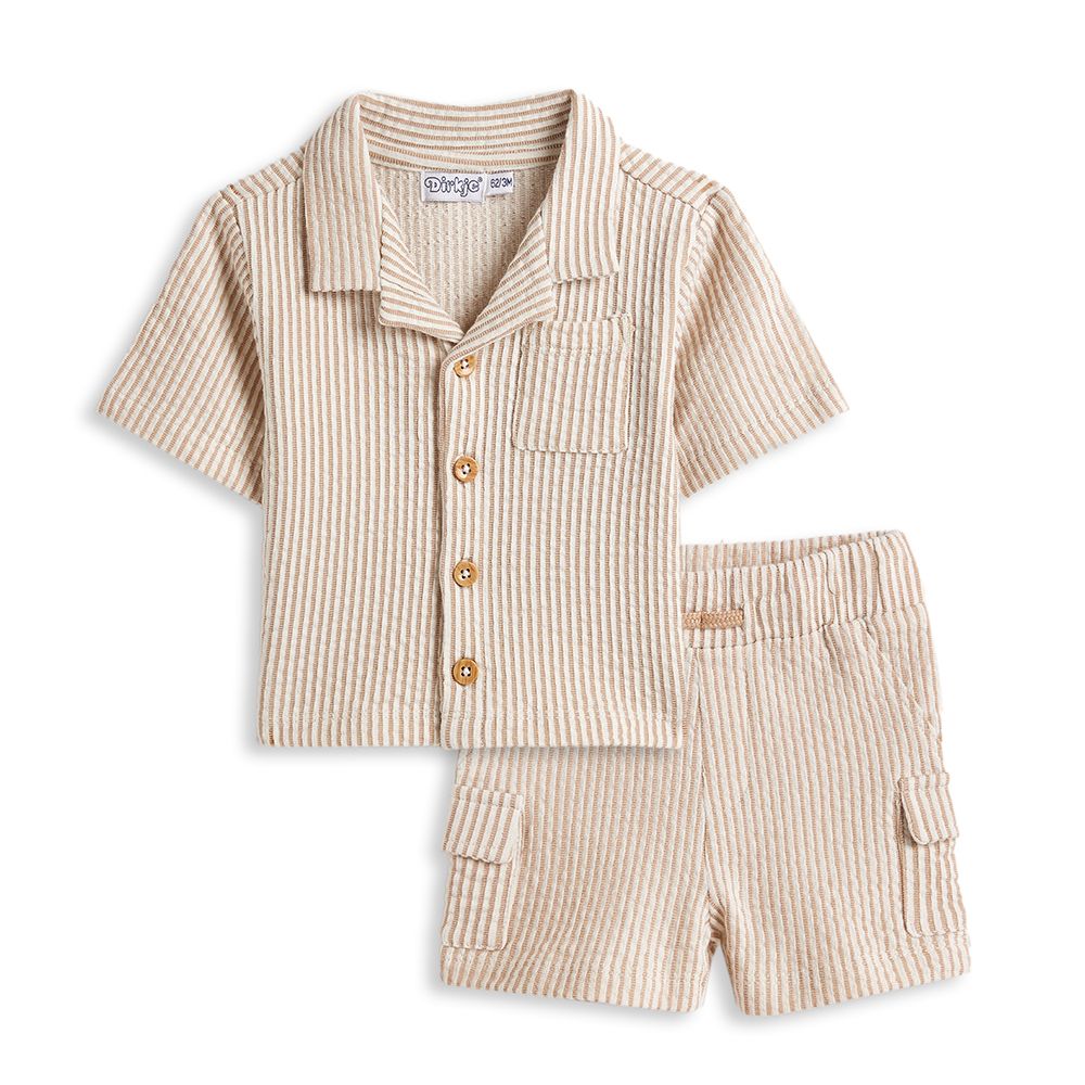 Dirkje - 2pc-Set - Boy's Striped Shirt & Shorts - Sand