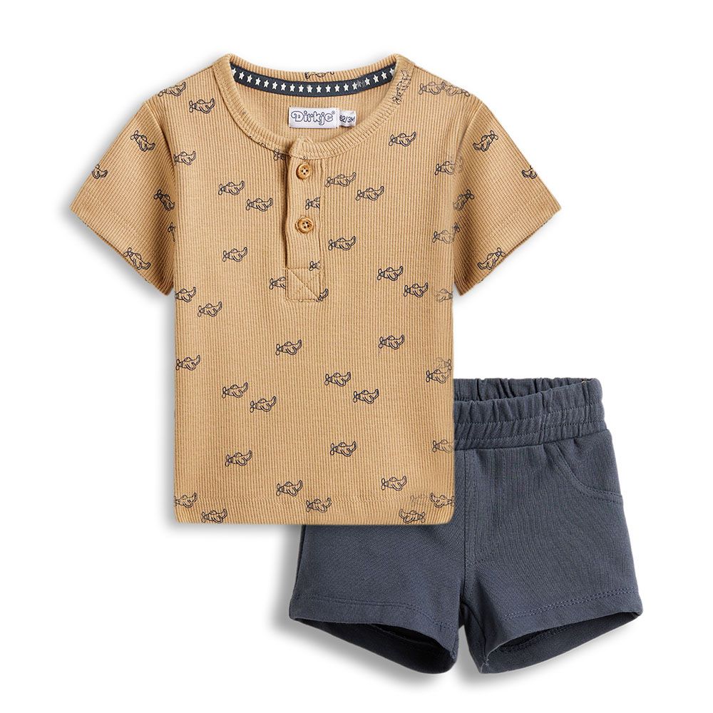 Dirkje - 2pc-Set - Boy's T-Shirt And Shorts - Brown/Navy