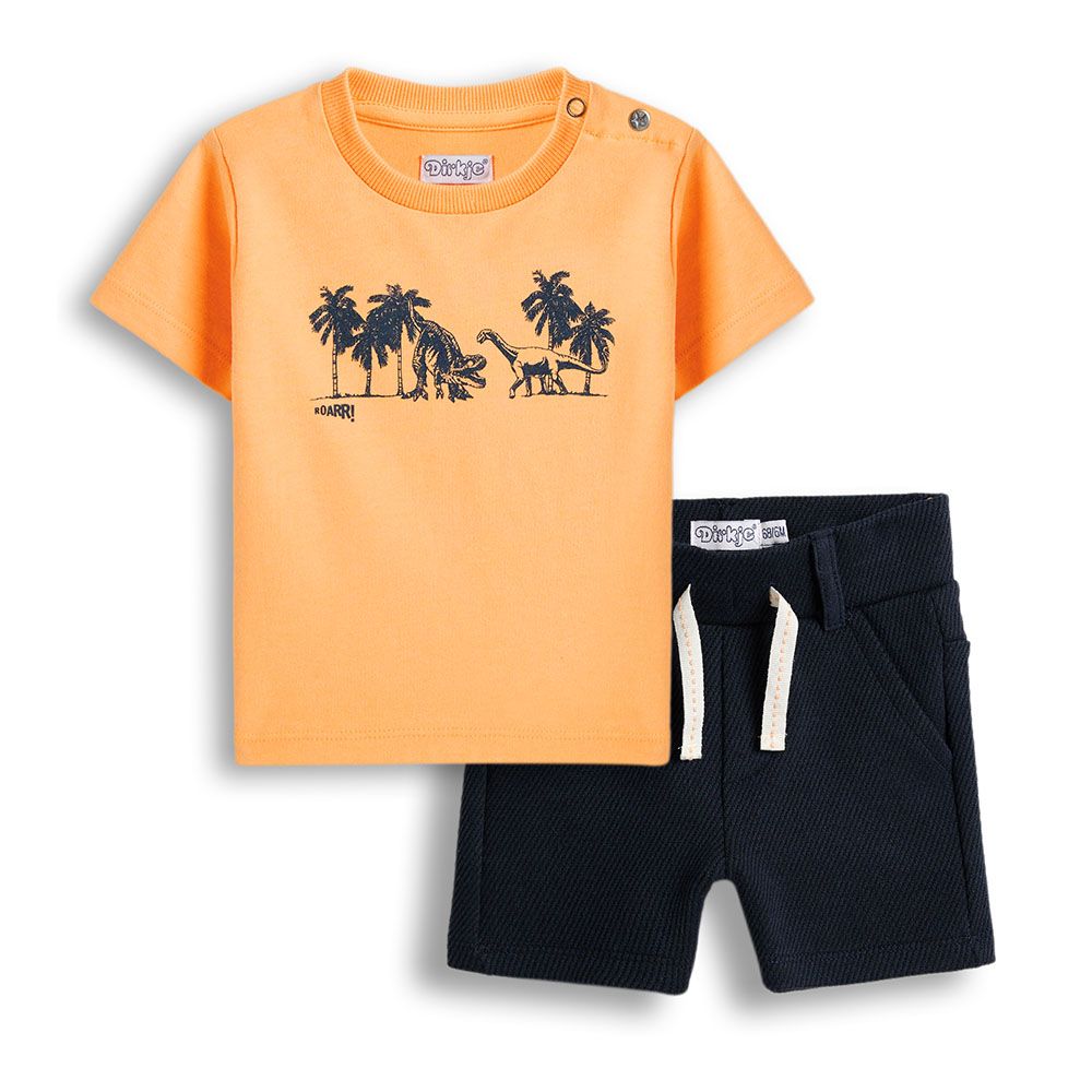 Dirkje - 2pc-Set - Boy's T-Shirt And Shorts - Orange/Navy