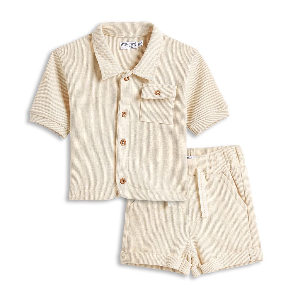 Dirkje - 2pc-Set - Boy's Short Sleeves Shirt And Shorts - Sand