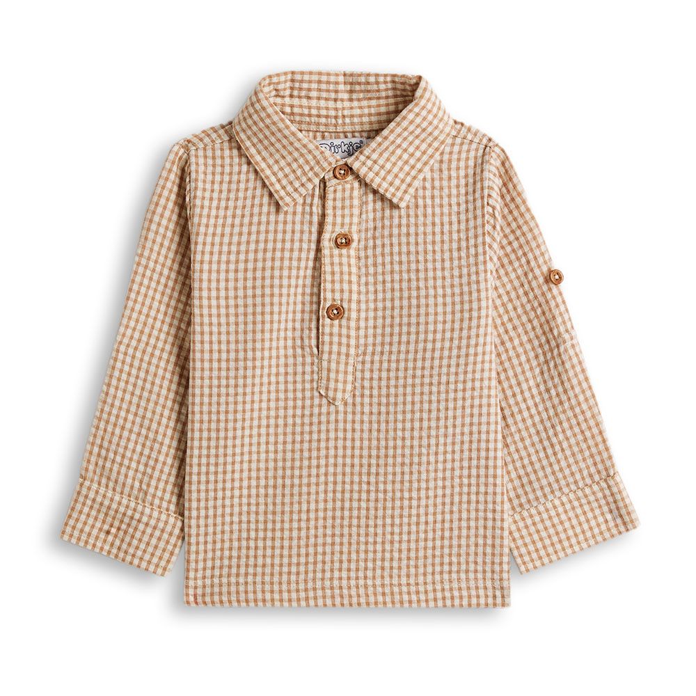 Dirkje - Boy's Long Sleeves Checked T-Shirt - Blush Sand