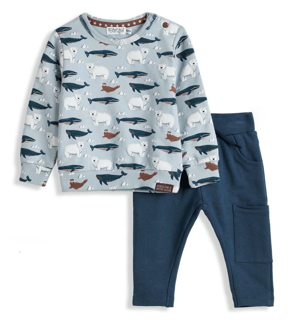 Dirkje - 2pc-Set - Printed Top And Pants - Light Blue/Petrol