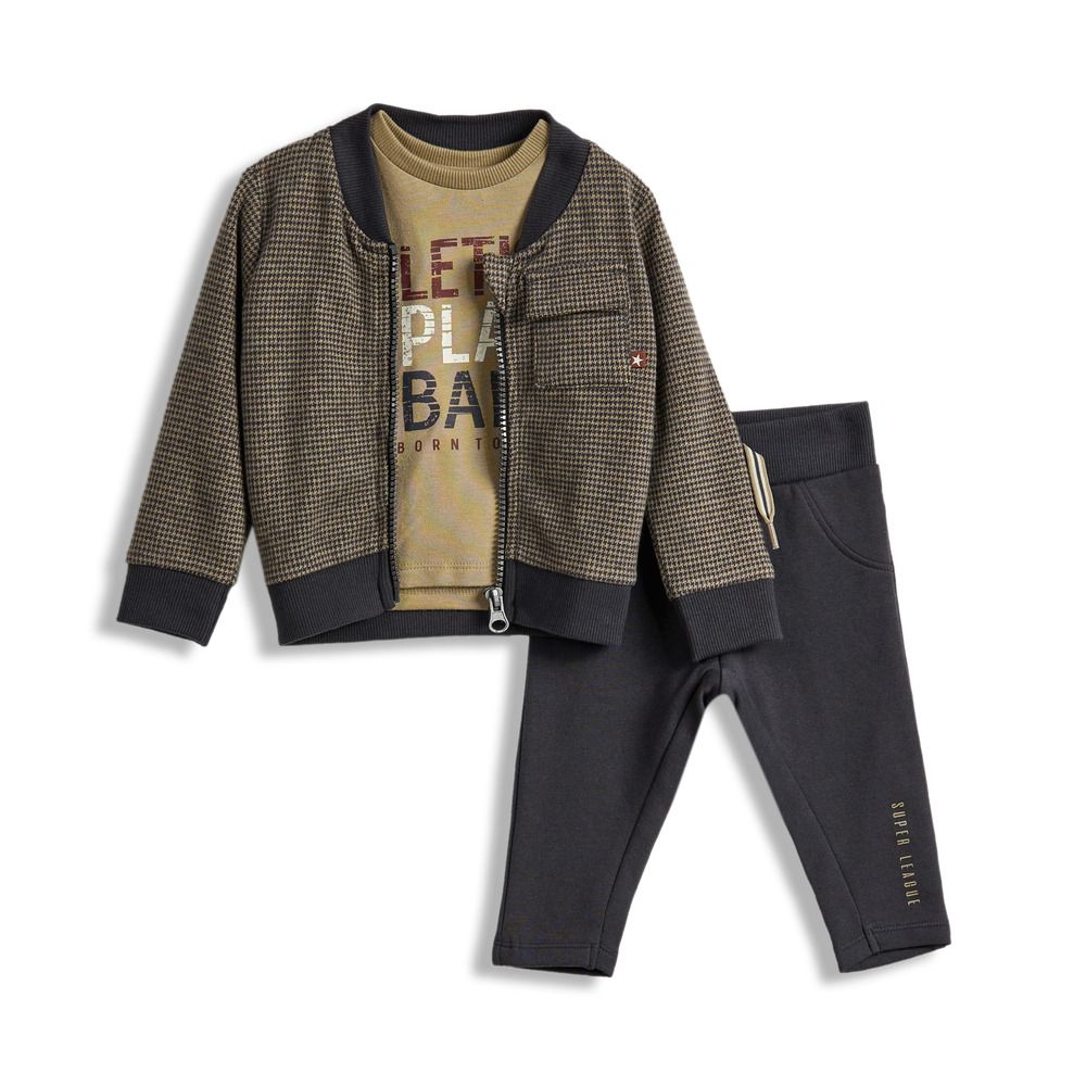 Dirkje - 3pc-Set - Boy's Top With Pants And Jacket - Grey/Beige