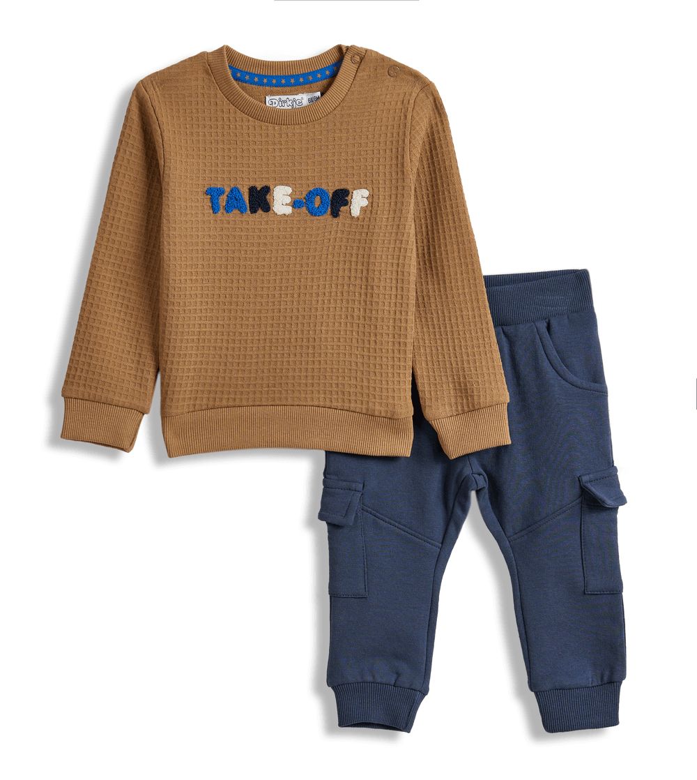 Dirkje - 2pc-Set - Long Sleeves T-Shirt And Pants - Brown/Navy