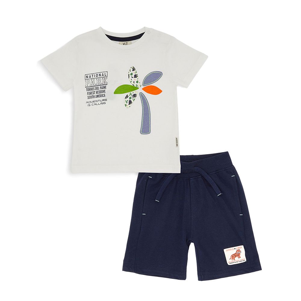 Victor and Jane - Baby Boy T-Shirt & Shorts - 2pc Set - Navy/Ivory