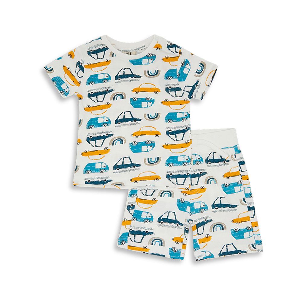 Victor and Jane - 2pc-Set - Baby Boy AOP T-Shirt & Shorts Set - White