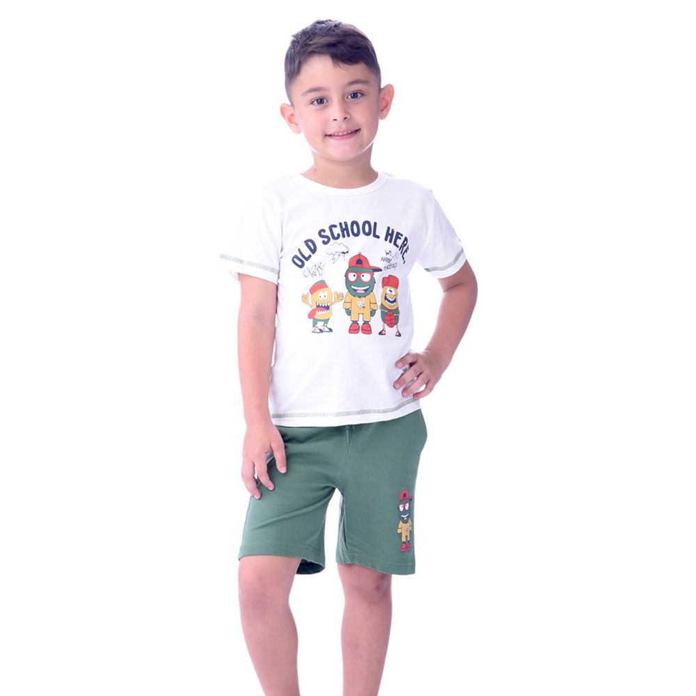 Victor and Jane - 2pc-Set - Old School Here T-shirt & Shorts - Ivory/Green