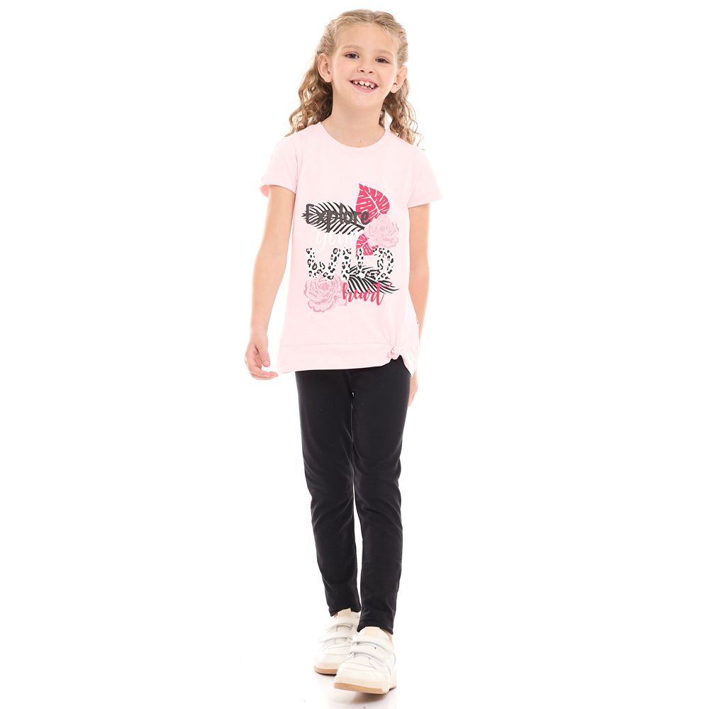 Victor and Jane - 2pc-Set - Girls Tee And Leggings - Pink/Black