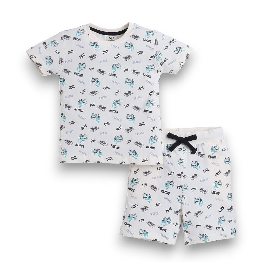 Victor And Jane - 2pc-Set - Boy's Dino Printed T-Shirt And Shorts