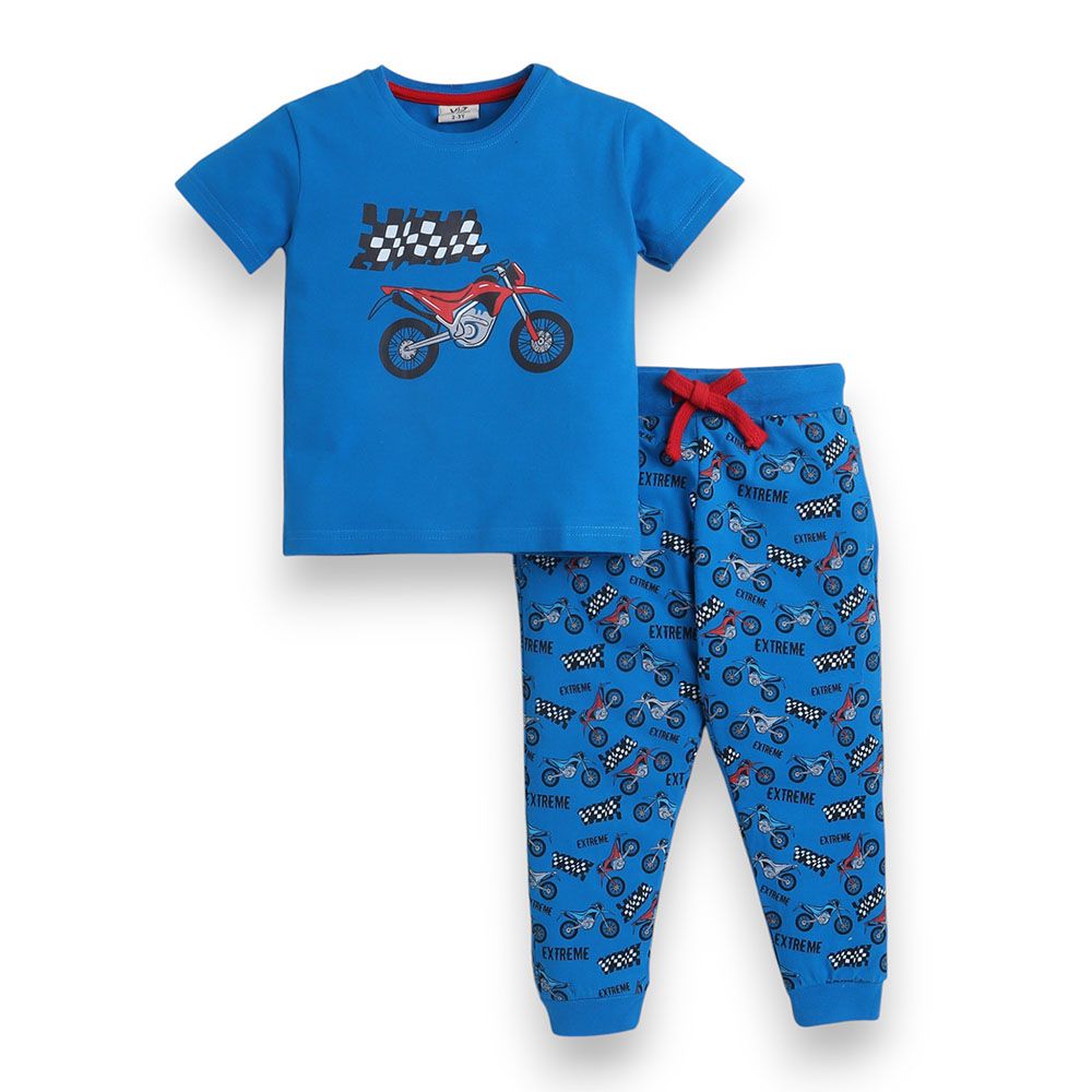 Victor And Jane - 2pc-Set - Boy's Printed Pyjama T-Shirt & Pants - Extreme Racing