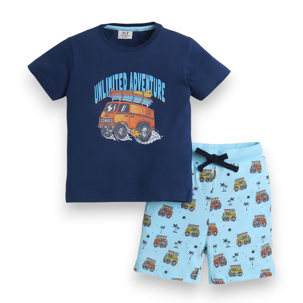 Victor And Jane - 2pc-Set - Boy's Printed Pyjama T-Shirt & Shorts - Unlimited Adventure