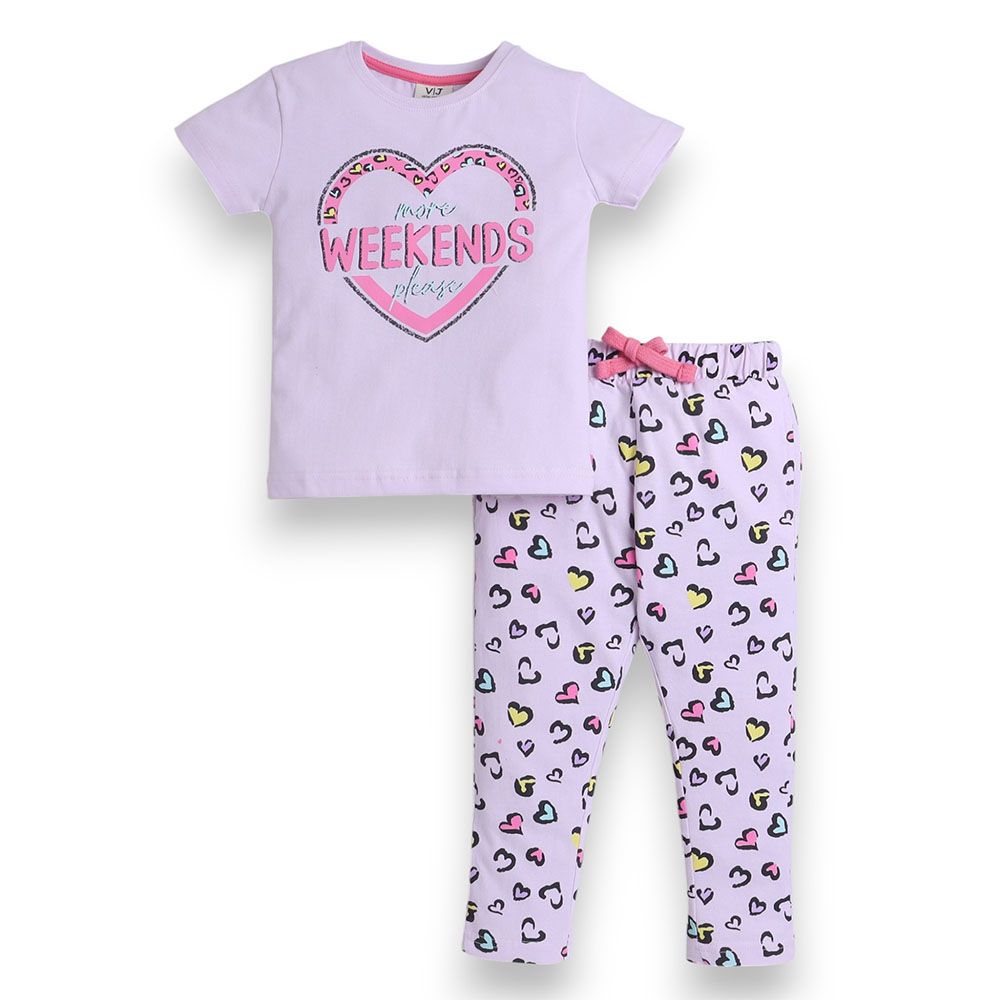 Victor and Jane - Printed Girls Pyjama Set- Purple