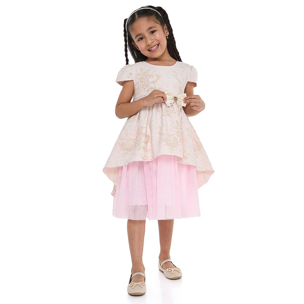 Victor And Jane - Girls Jacquard & Tulle Party Dress - Light Pink/Gold