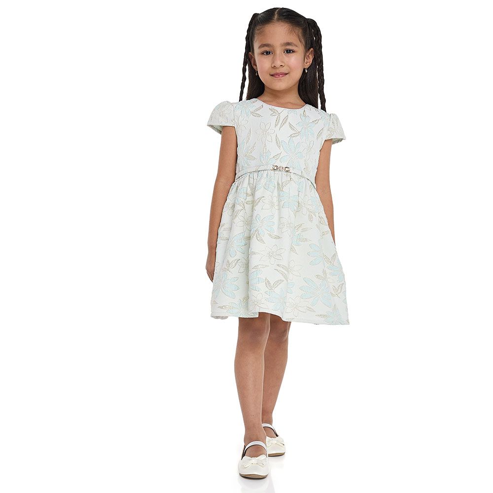 Victor And Jane - Girl's Elegant Jacquard & Tulle Party Dress - Green/Gold