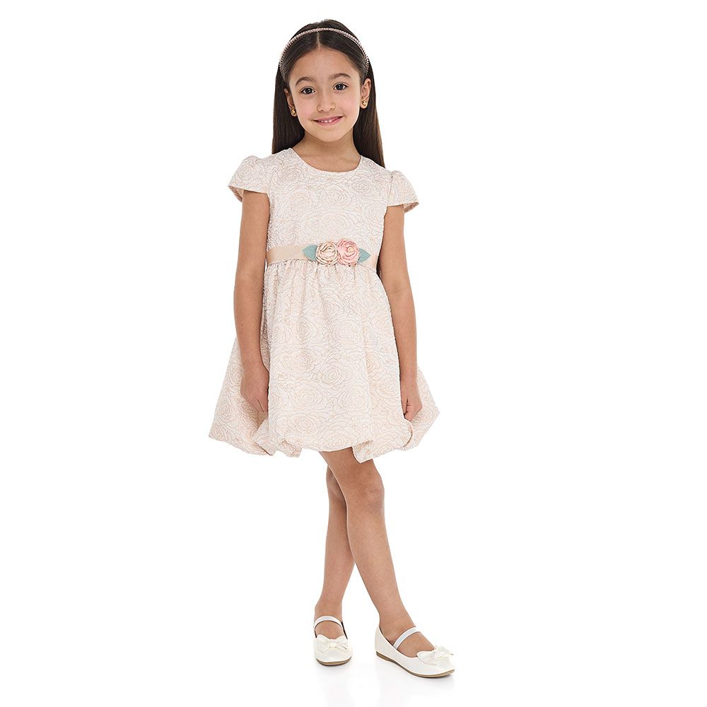 Victor And Jane - Girl's Jacquard Bubble Hem Dress - Gold