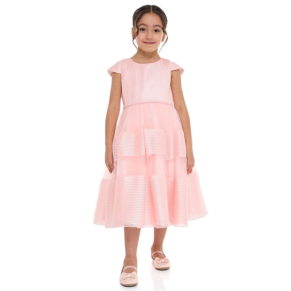 Victor And Jane - Girl's Striped Occasion Dress - Pink