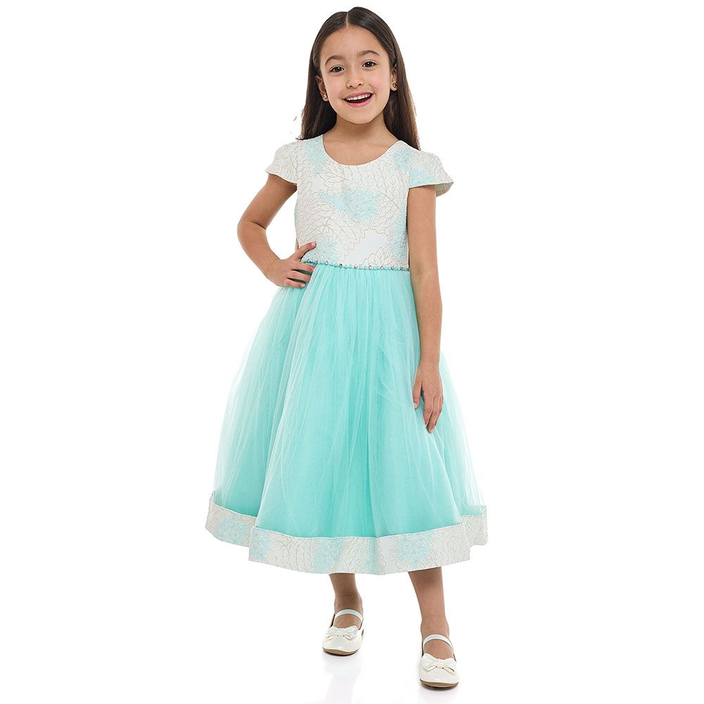 Victor And Jane - Girl's Jacquard And Tulle Dress - Mint