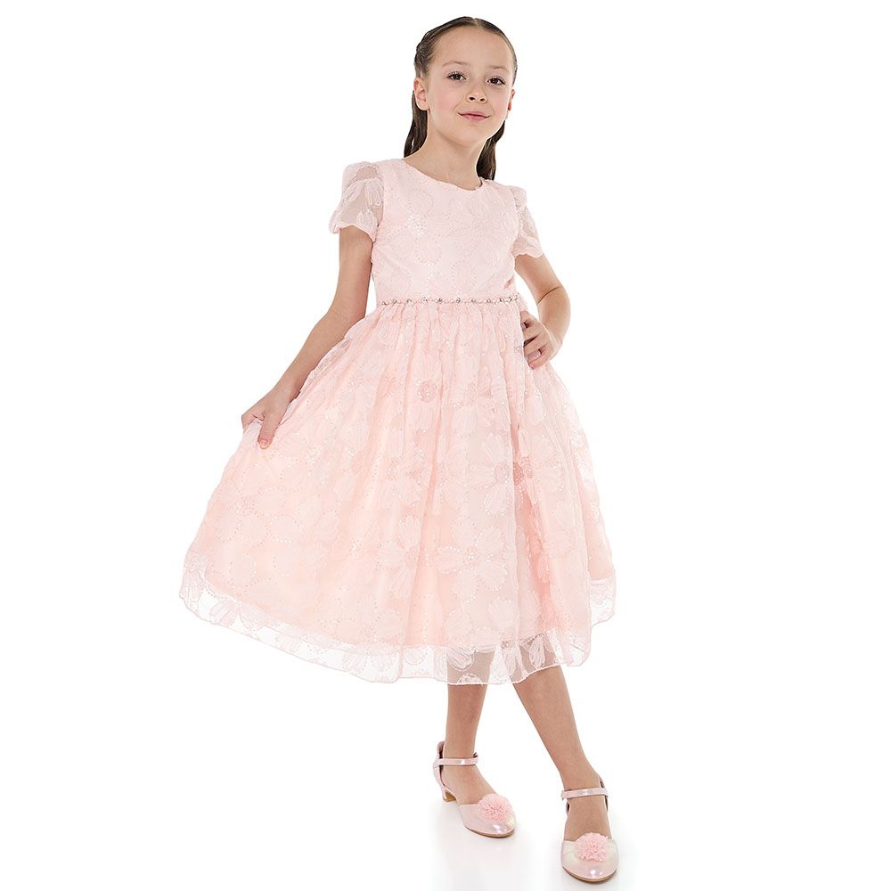 Victor And Jane - Girl's Flower Sequin Dress - Pink