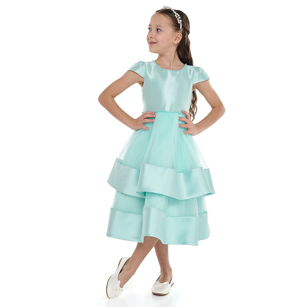 Victor And Jane - Girl's Chic Satin Party Dress - Green