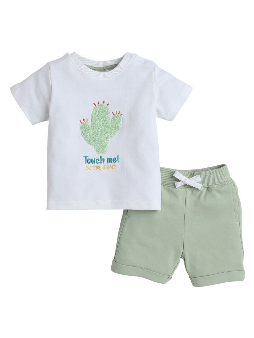 Victor And Jane - 2pc-Set - Boy's Cactus Printed T-Shirt And Shorts - Off-White/Light Green