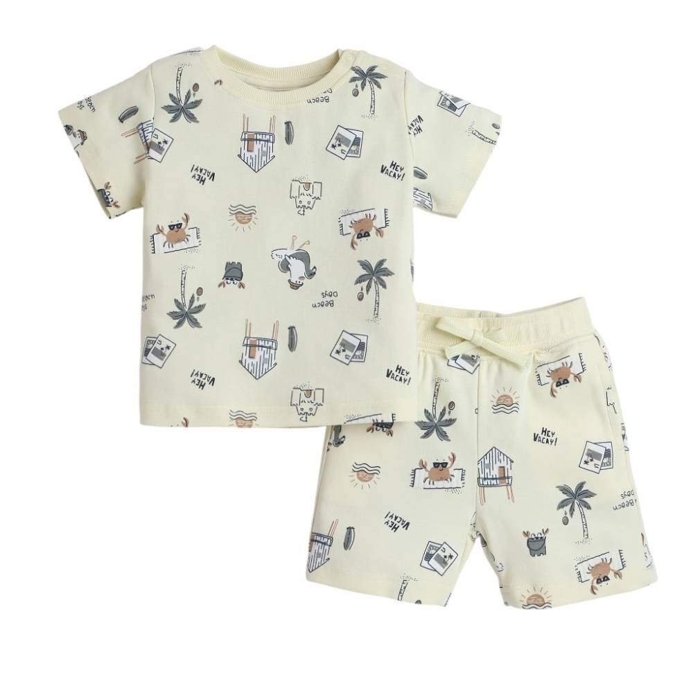 Victor And Jane - 2pc-Set - Boy's T-Shirt And Shorts - Off White/Blue