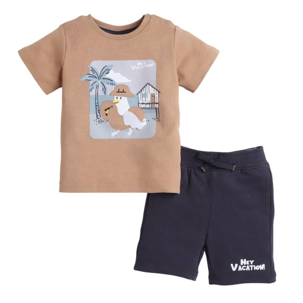 Victor And Jane - 2pc-Set - Boy's T-Shirt And Shorts - Light Brown/Dark Green