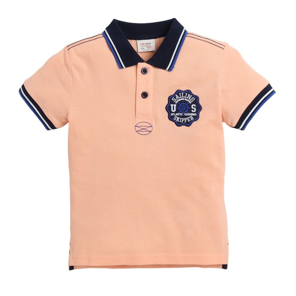 Victor and Jane - Junior Boys' Polo T-Shirt With Embroidered Label - Deep Orange