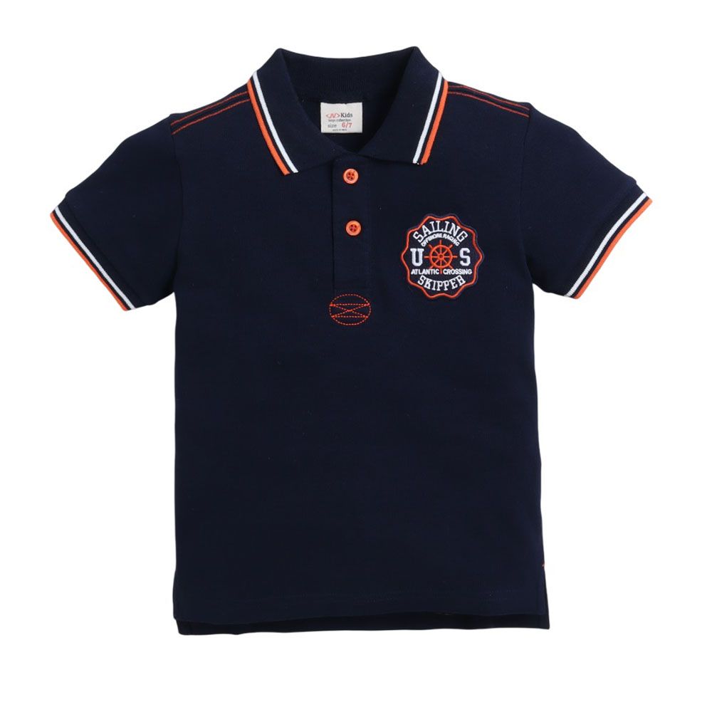 Victor and Jane - Junior Boys' Polo T-Shirt With Embroidered Label - Navy