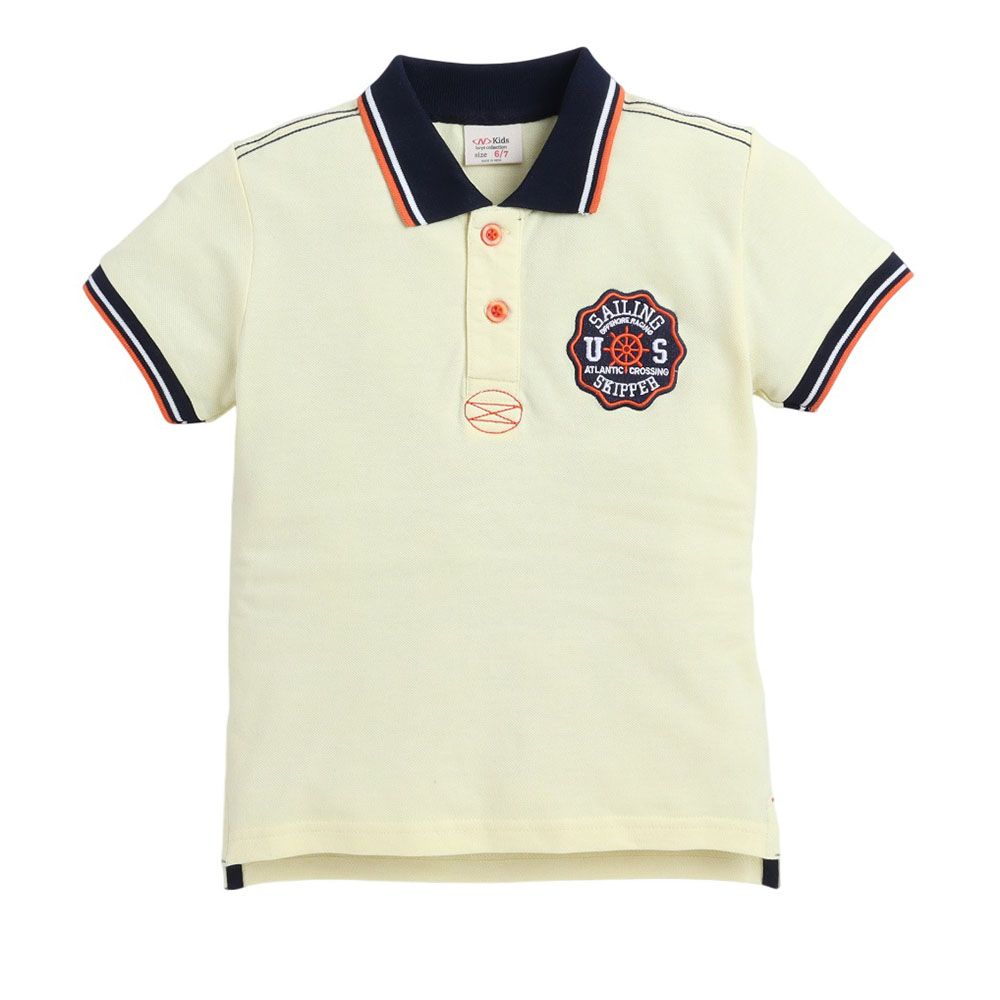 Victor and Jane - Junior Boys' Polo T-Shirt With Embroidered Label - Light Yellow