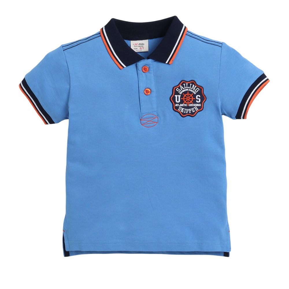 Victor and Jane - Junior Boys' Polo T-Shirt With Embroidered Label - Petrol Blue