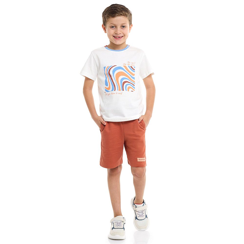 Victor And Jane - 2pc-Set - Boy's T-Shirt & Shorts Set - Off-White/Rust