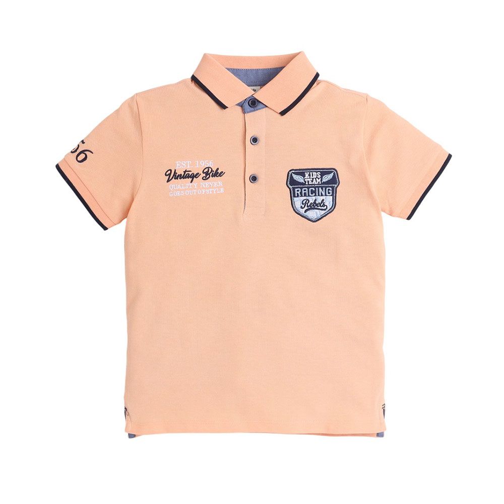 Victor and Jane - Senior Boys' Polo T-Shirt With Embroidered Label - Deep Orange