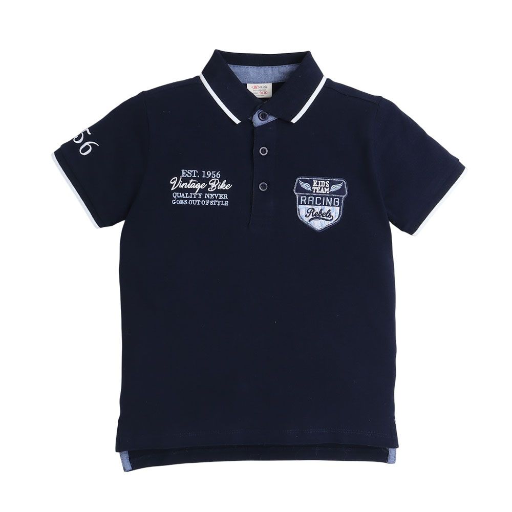 Victor and Jane - Senior Boys' Polo T-Shirt With Embroidered Label - Navy Blue