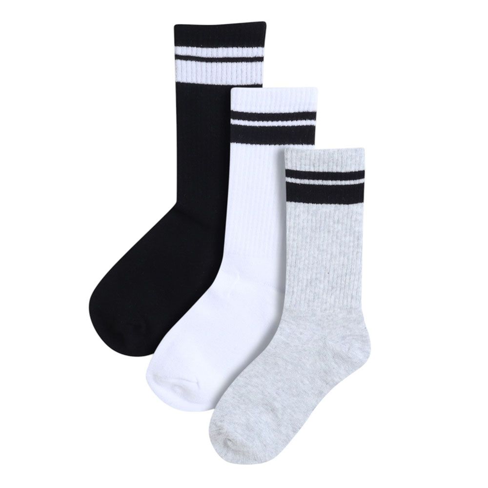 Victor And Jane - 3pc-Set - Boy's Jacquard Socks - Black/White/Grey