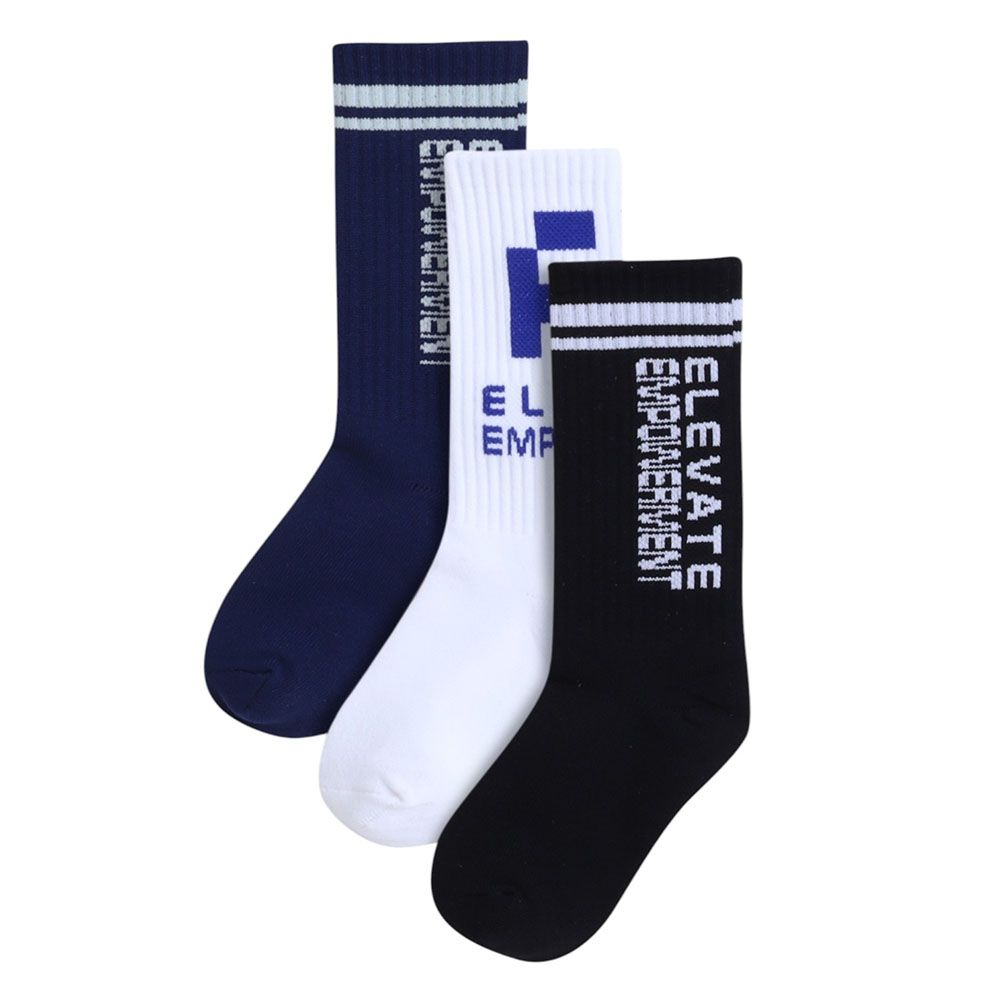 Victor And Jane - 3pc-Set - Boy's Jacquard Socks - Black/White/Navy